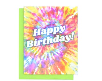 Happy Birthday! - Tie Dye Risograph Greeting Card, Birthday Card, HBD, Riso Card, Retro Card, Psychedelic Card