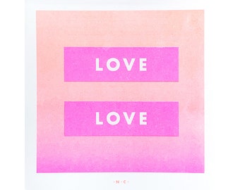 Love is Love - Square Risograph Print, Heart, Art Print, Riso, Gradient, Mid Century Modern Print, Colorful, Valentines Day, Equality