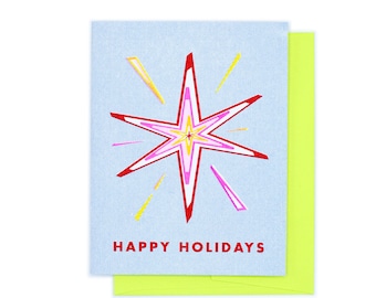 Happy Holidays Star - Retro Holiday Risograph Greeting Card - Holiday, Christmas card, Xmas, Snail Mail