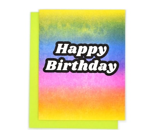 Happy Birthday - Rainbow Risograph Card, Birthday Card, Rainbow Card, HBD, Colorful Greeting Card
