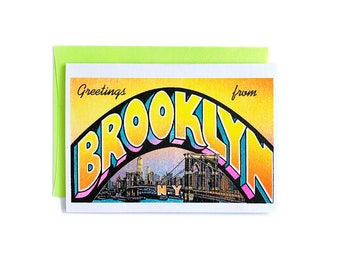 Greetings from: Brooklyn, New York - Risograph Card, BK, NYC, Williamsburg, Greenpoint, Bushwick, Carrol Gardens, Prospect Heights,