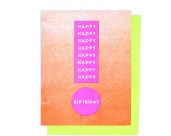 Happy Birthday Exclamation! - Risograph Birthday Card, Stationery, Birthday Card, Bright and Colorful