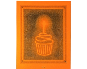 Neon Brights Cupcake - Risograph Art Print, Graphic, Art Print, Riso, Neon Sign