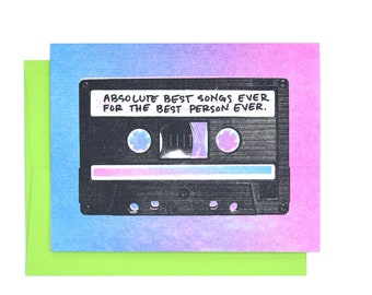 Best Person Ever - Retro Risograph Greeting Card, Friendship Card, Best Songs Ever Card, Cassette Tape Card, 80's Card