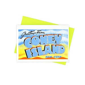 Greetings from: Coney Island, Brooklyn, Risograph Card, New York, Beach, Cyclone, Freak Show, Retro, NYC