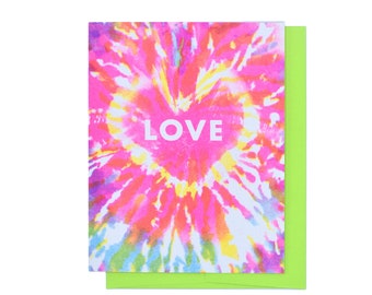 Love - Tie Dye Risograph Greeting Card, Love Card, Valentine's Day Card, Riso Card, Retro Card, Psychedelic Card