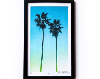 LA Palms - Limited Edition Risograph Art Print, Los Angeles, Mid Century Decor, Mid Century Modern, Poster, Handmade,  Artwork, Retro