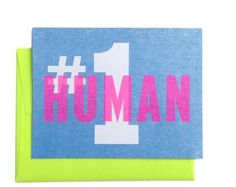 Number 1 Human - Risograph Card, #1, Person, People, Greeting Card, Congratulations, Encouragement, Graducation, Baby Card, Birthday Card