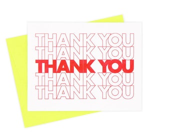 Thank You Bag, Thank You Card -  Risograph Greeting Card, Take Out Bag, Repeating Thank You, Plastic Bag, New York City