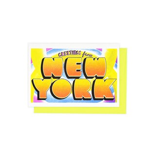 Saluti da: New York - Risograph Card, NYC, NY, Empire State Building, Manhattan, Brooklyn, Queens, Staten Island, The Bronx, Big Apple
