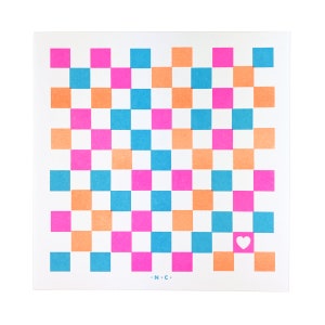 Summer Checkers - Square Risograph Print, Lines, Art Print, Riso, Simple, Color, Mid Century Modern Print, Retro