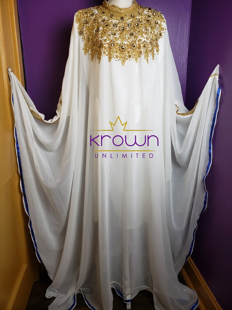 white and gold kaftan