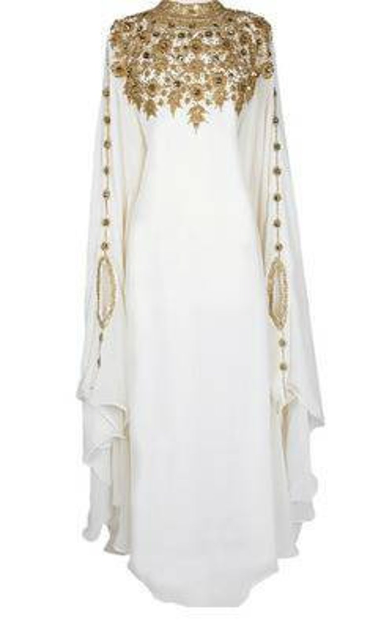 white and gold kaftan