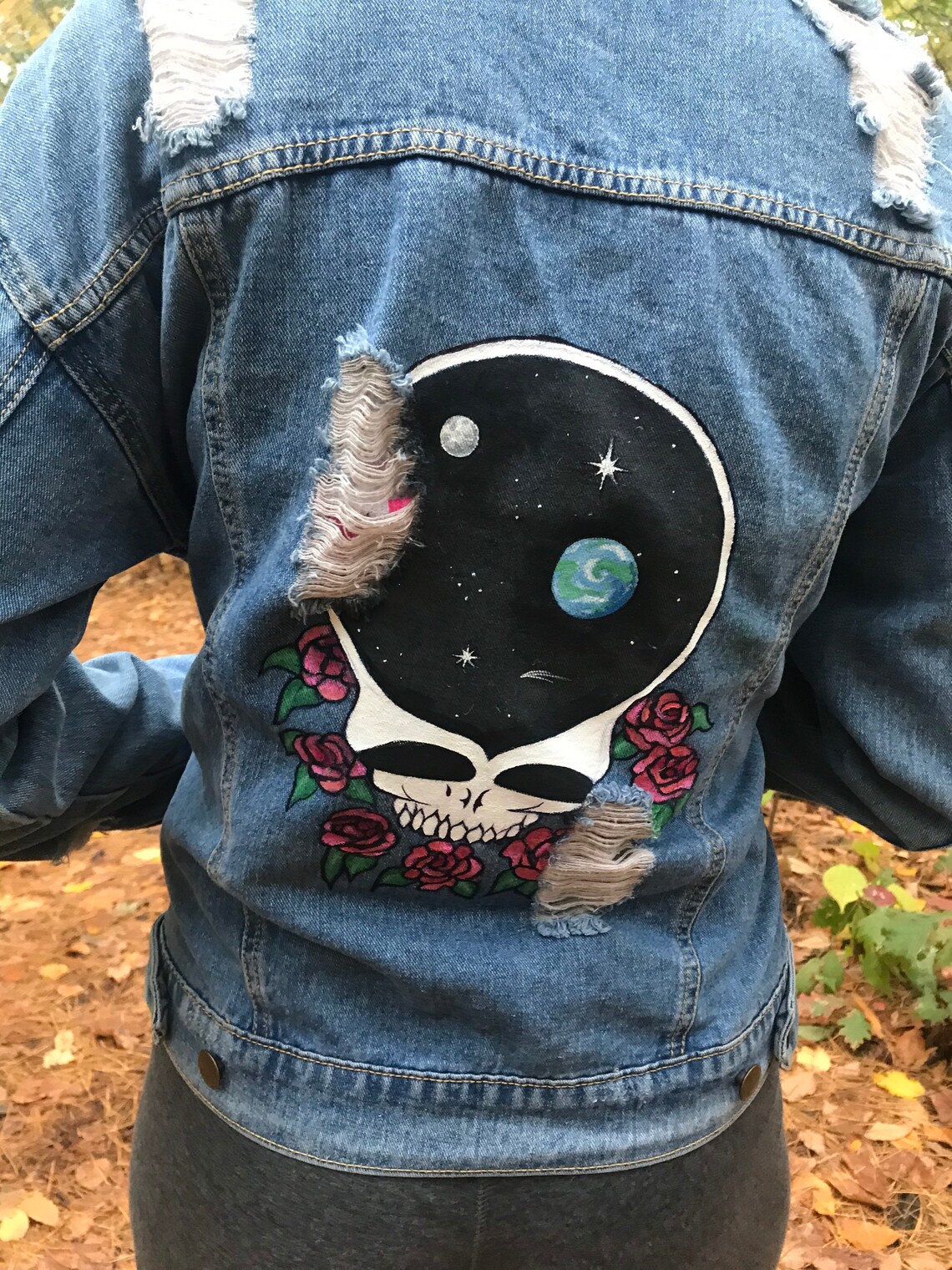 Grateful Dead hand-painted jean jacket | Etsy