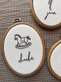 Custom Name Embroidery Hoop, Rocking Horse Nursery Decor, Nursey Wall Decor, Custom Baby Name Announcement, Vintage Baby Decor