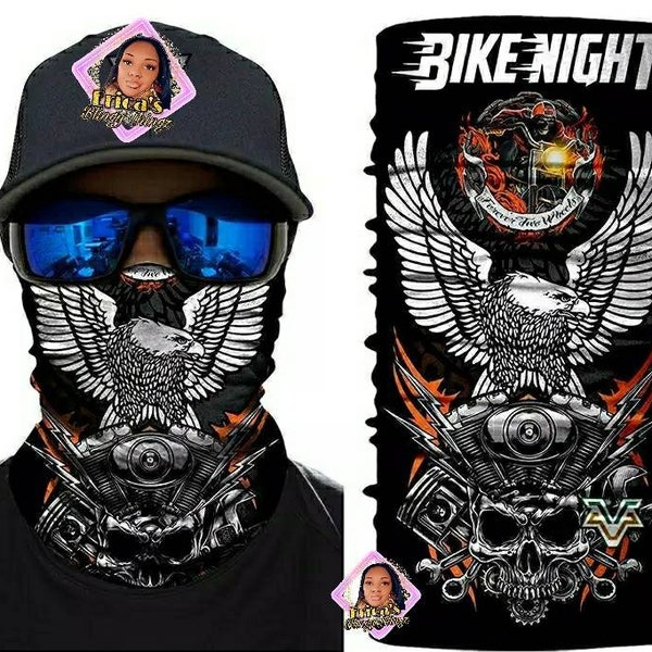 Biker Face Covering & Neck Gaiter - Washable and Reusable All-In-One Face Shield, Headband, Neck Warmer, Bandana (Unisex)