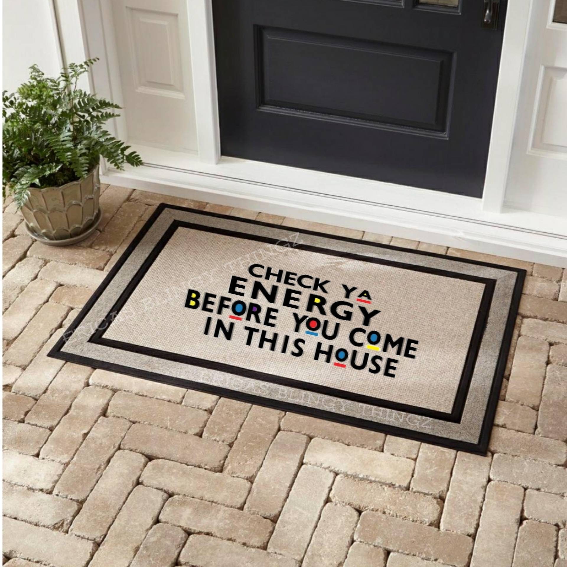 Black Check Ya Energy Welcome Doormat Front Floor Mat Housewarming Indoor Gifts