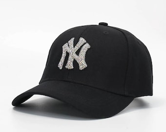 NEW YORK CITY NYC RHINESTONE CRYSTAL BLING BASEBALL HAT CAP ROYAL BLUE WHITE NY 