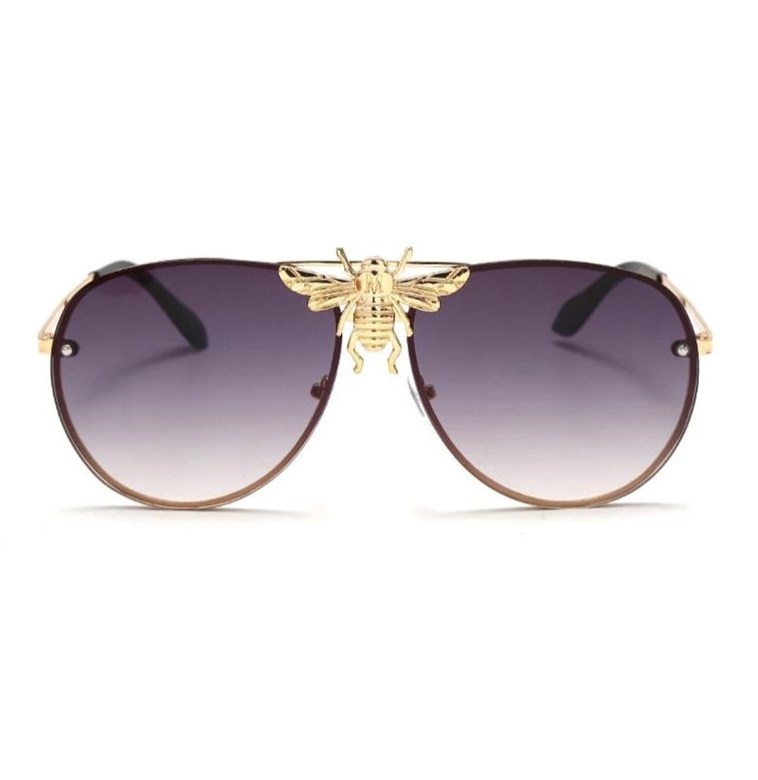 Big Bee Pilot Sunglasses, 3D Killer Bee Luxury Hip Hop Aviator