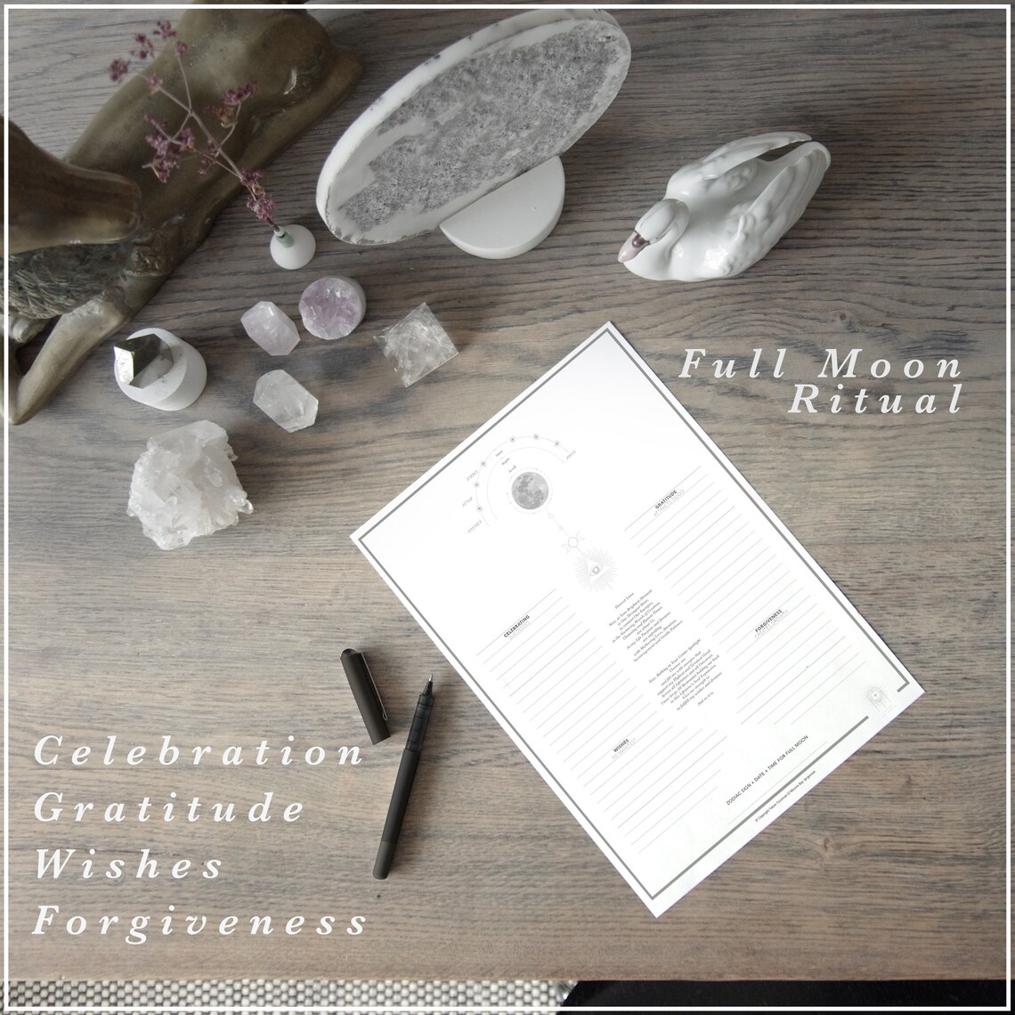 Full Moon Ritual Wish Note Work Sheet Celebration Release Gratitude ...