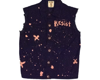 Hand Painted "Resist" Custom Denim Vest