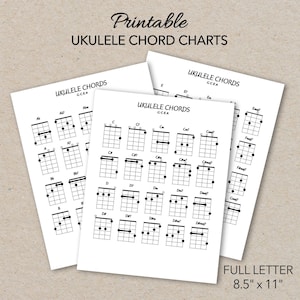 Ukulele akkoorddiagrammen, afdrukbaar PDF-formaat, Letter-formaat, thuis afdrukken