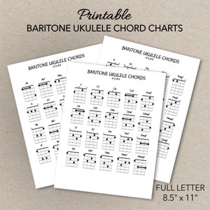 Bariton Ukulele Akkord Charts, druckbare PDF Format, Letter Size, Print at home