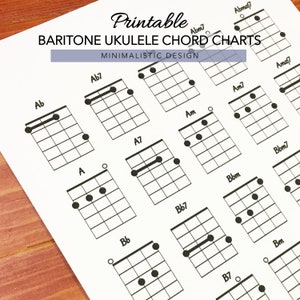 baritone ukulele chord charts printable pdf format letter etsy
