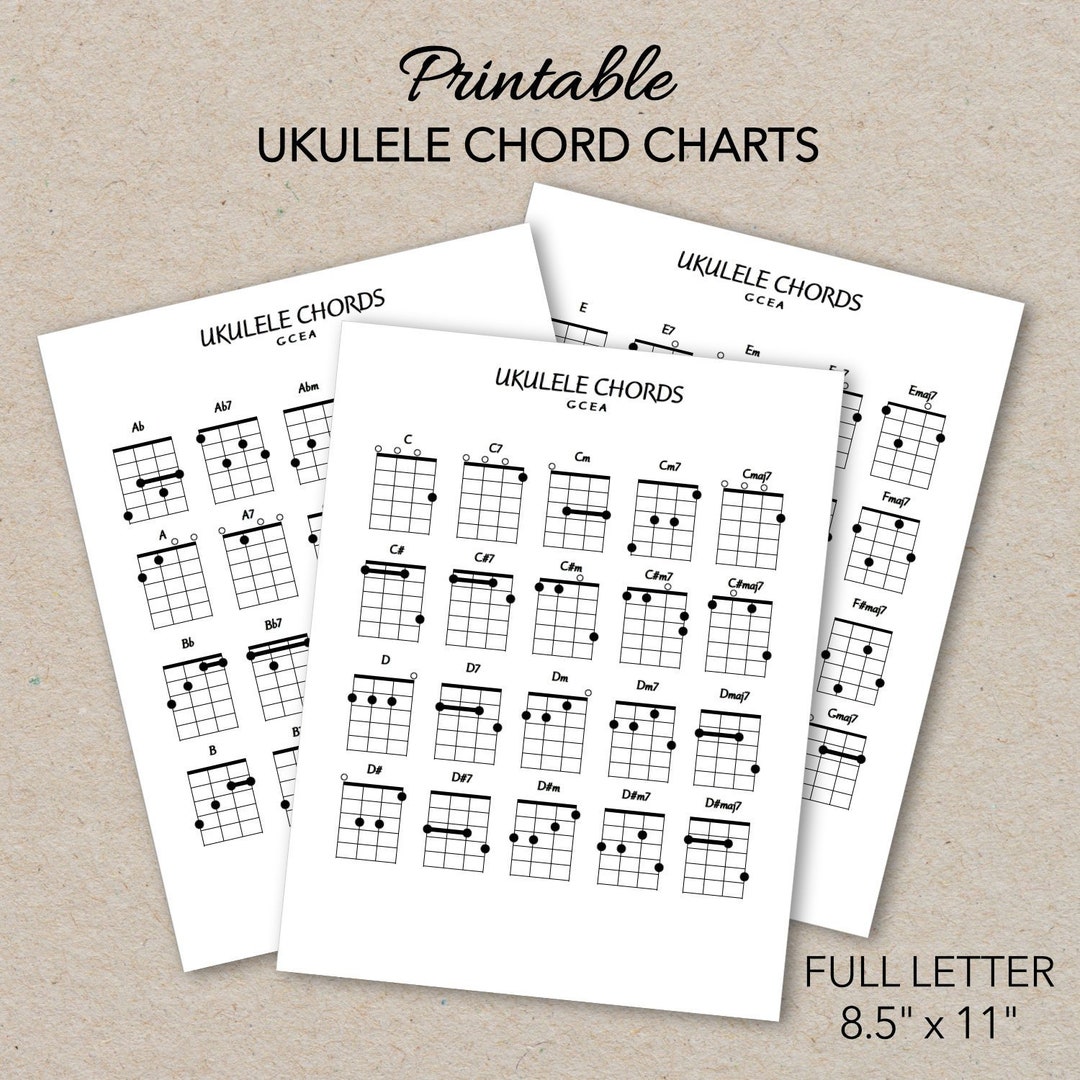 Ukulele Chord Charts, Printable PDF Format, Letter Size, Print at Home ...