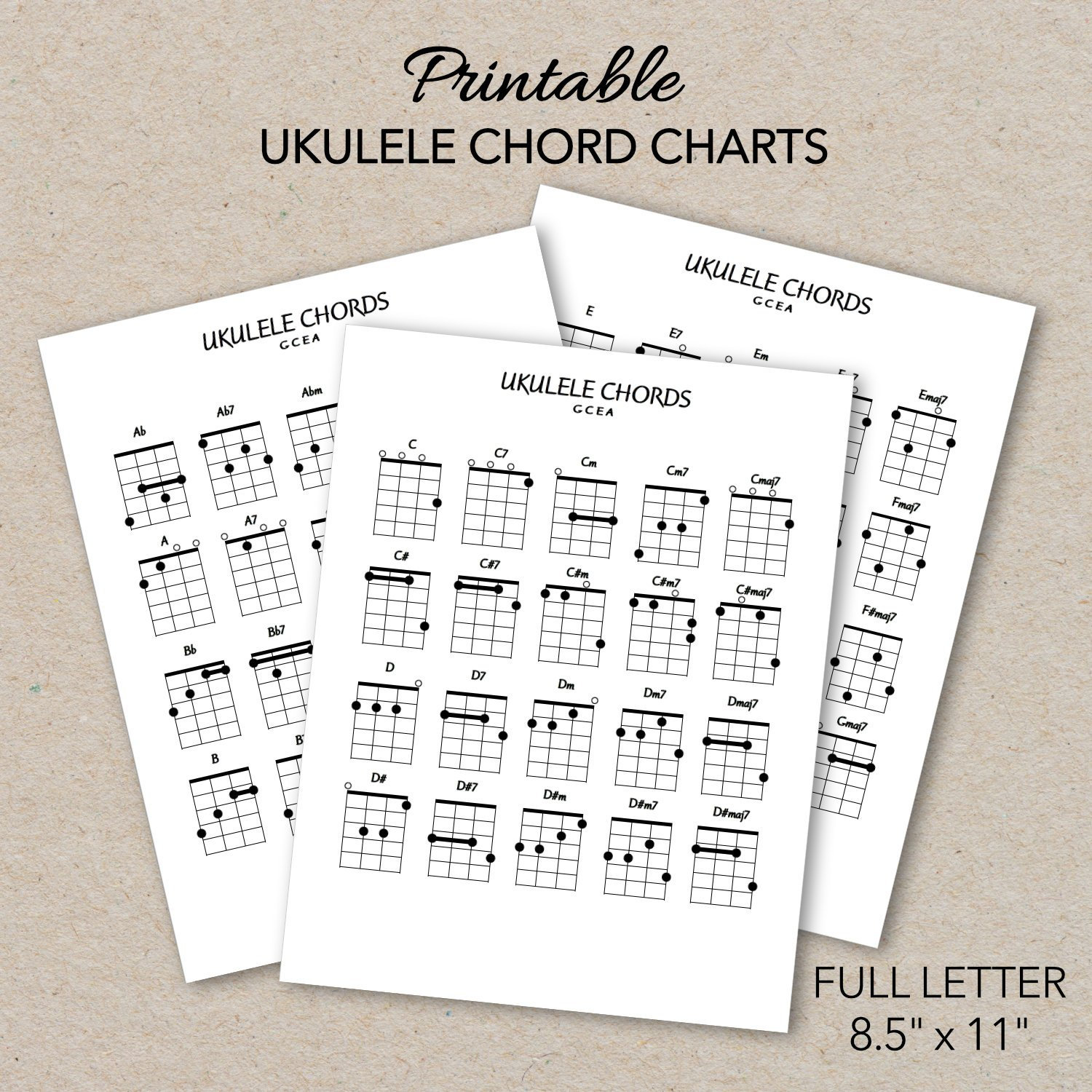 Buy Ukulele Chord Charts Printable PDF Format Letter Size Print Online