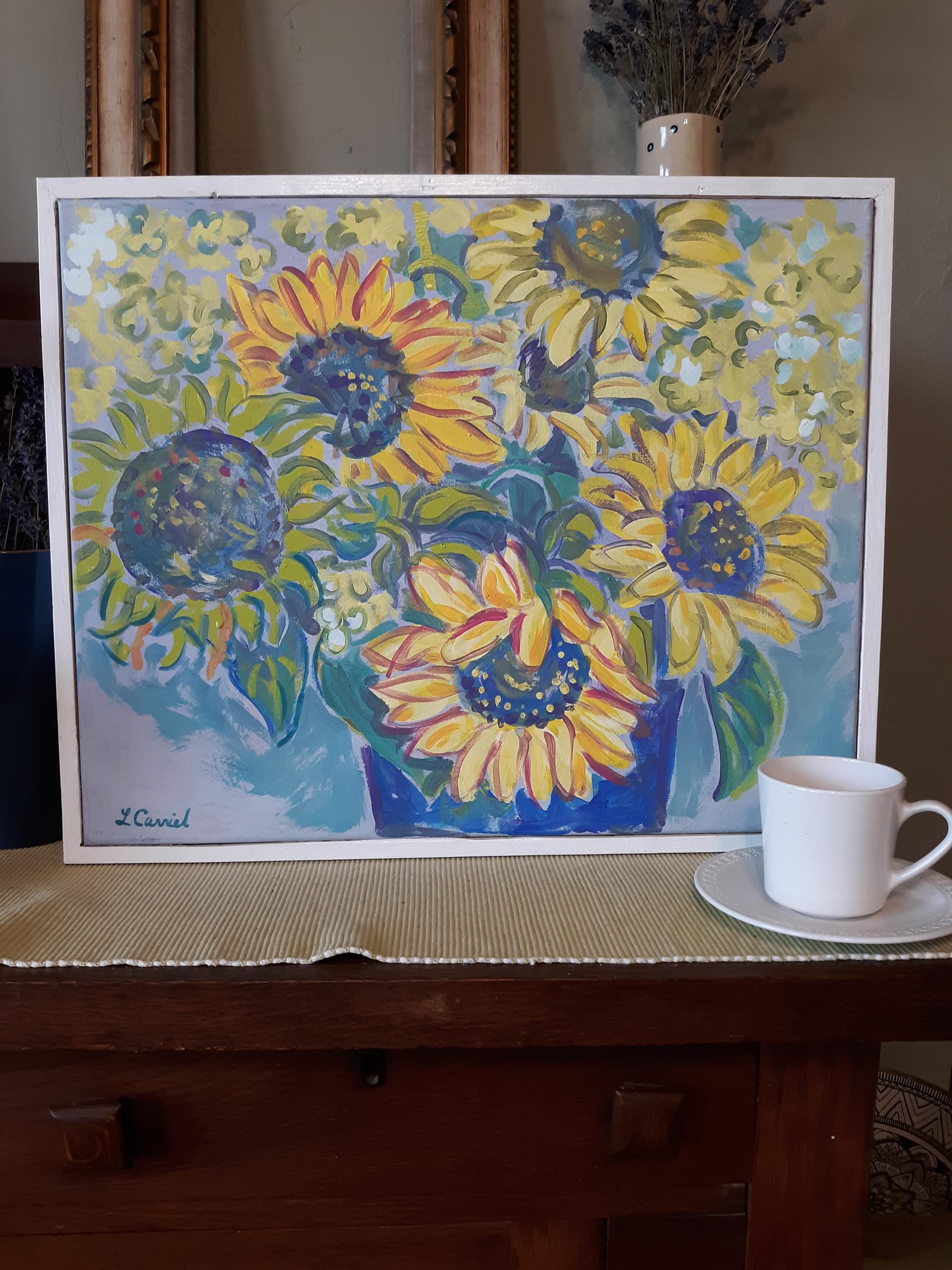 Sunflowers in a Blue Vase - Etsy