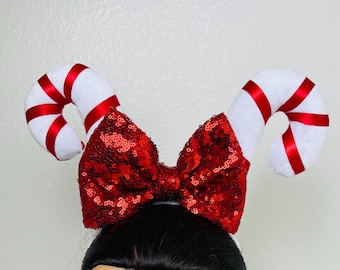 Candy Cane Christmas BIG Bow Headband Red and White Striped  display picture 1