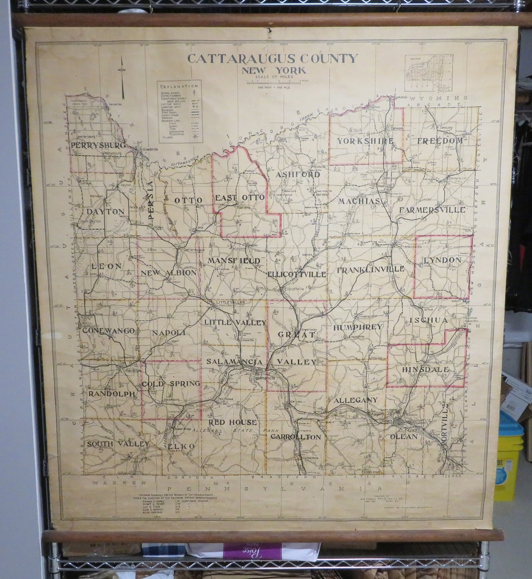 Vintage ORIGINAL Map of Cattaraugus County NY With School Etsy