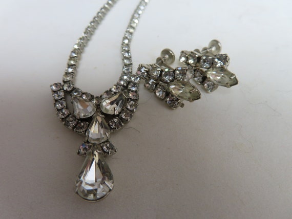 Vintage Rhinestone Necklace and Earrings Set - image 1