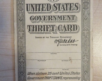 WWI US Government Thrift Card with Stamps