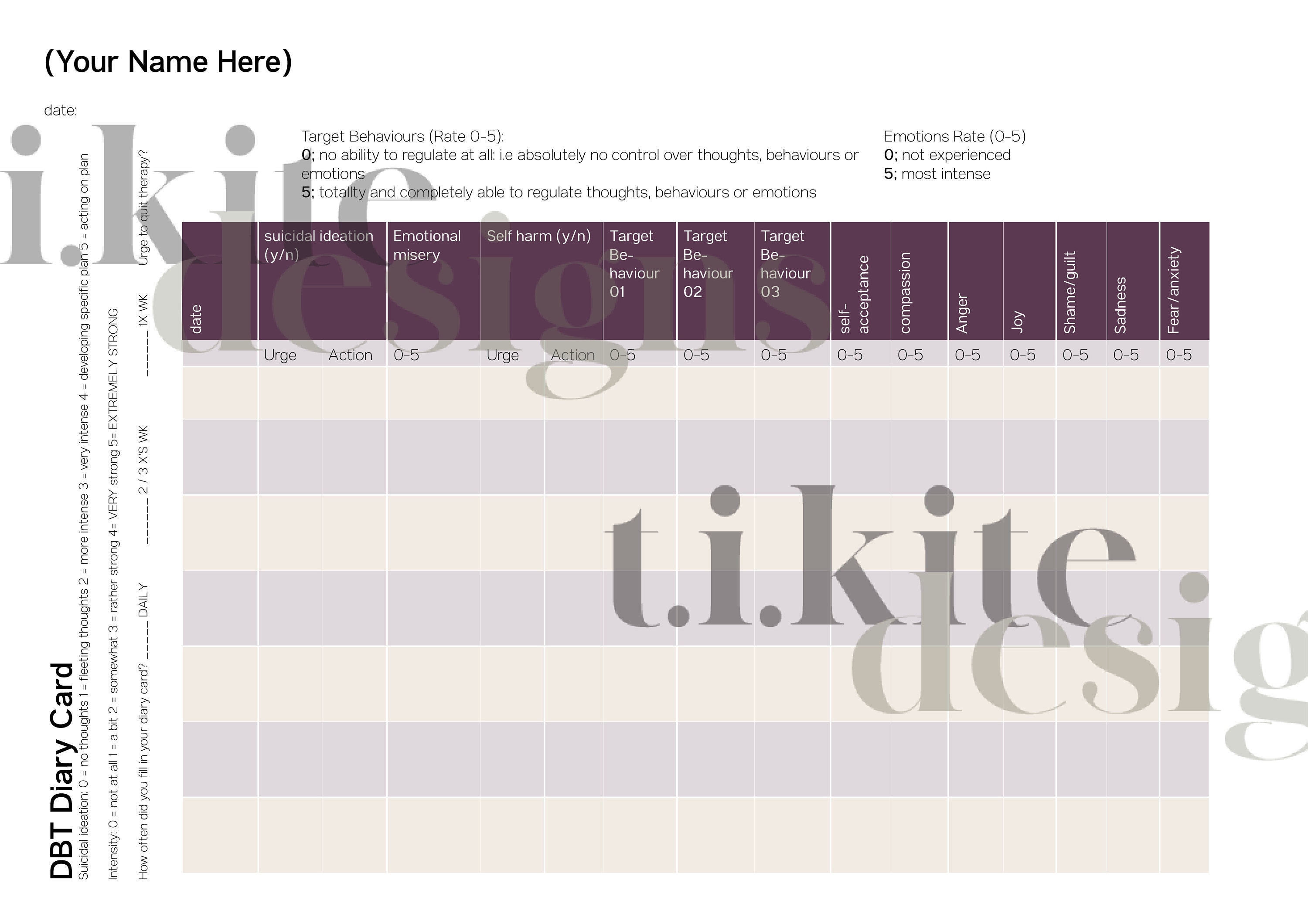 Simple Diary Card.pdf DBT Weekly Diary Card, Mental Health Tracker (editable PDF) - Etsy UK