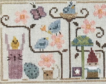BENT CREEK "Oodles of Spring" Counted Cross Stitch Pattern~Spring Cross Stitch Pattern~Gnome Cross Stitch Pattern~Bird Cross Stitch Pattern