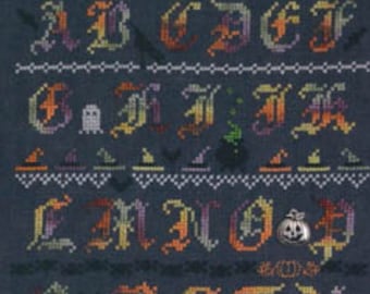 CLEARANCE COTTON PIXELS "Halloween Alphabet Sampler" Counted Cross Stitch Pattern With Charm~Halloween Cross Stitch~Halloween Sampler