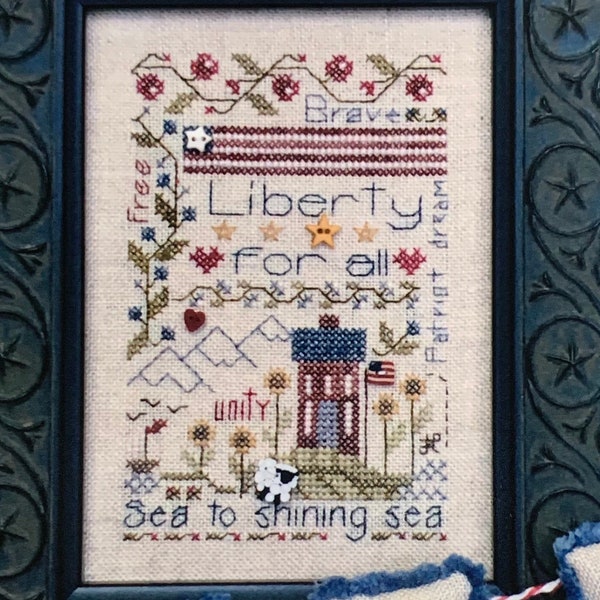 SHEPHERD'S BUSH "Liberty Notes with Buttons" Counted Cross Stitch Pattern~Patrioitic Cross Stitch Pattern Handmade Buttons Embellishments