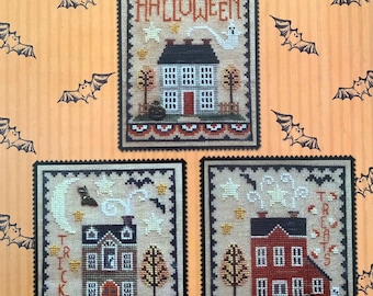 WAXING MOON DESIGNS "Halloween House Trio" Counted Cross Stitch Pattern~Halloween House Embroidery~Haunted House Cross Stitch~Bats~Ghosts