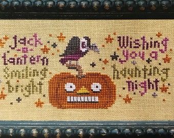 BENT CREEK "Smiling Back Jack" Counted Cross Stitch Pattern~Halloween Cross Stitch Pattern~Jack O Lantern Cross Stitch Pattern