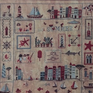 SARA GUERMANI &quot;Summer Sampler&quot; Counted Cross Stitch Pattern~Summer Sampler~Italian Cross Stitch Pattern~Coastal Cross Stitch~Beach Decor