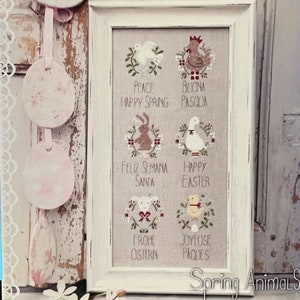 CLEARANCE MADAME CHANTILLY &quot;Spring Animals&quot; Counted Cross Stitch Pattern~Peace Dove~Spring Chicken~Easter Bunny~Spring Lamb~Baby Chick