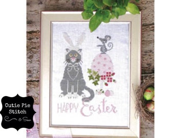 MADAME CHANTILLY "Strange Surprises" Counted Cross Stitch Pattern~Easter Cross Stitch~Spring Cross Stitch Pattern~Cat and Mouse Easter eggs