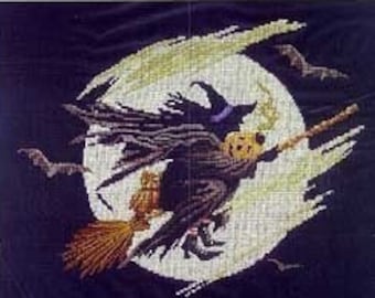 BOBBIE G. DESIGNS "Wicked Witch" Counted Cross Stitch Pattern~Halloween Cross Stitch~Witch Cross Stitch Pattern~Full Moon Cross Stitch