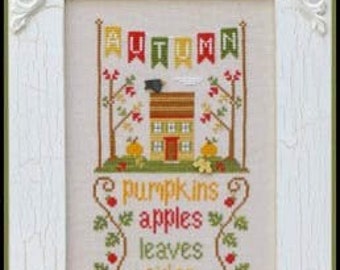 COUNTRY COTTAGE NEEDLEWORKS "Seasonal Celebrations - Autumn with Buttons" Counted Cross Stitch Pattern~Fall Cross Stitch~Autumn Sampler