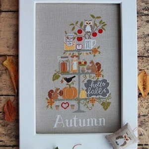 MADAME CHANTILLY "Celebrate Autumn" Counted Cross Stitch Pattern~Autumn Tiered Tray~Pumpkin~Squirrel~Owl~Hello Fall Cross Stitch Pattern