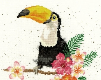 BOTHY THREADS "Toucan of My Affection" Counted Cross Stitch KIT~Toucan Bird Embroidery~Complete Cross Stitch Kit~Tropical Toucan & Hibiscus