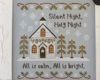 COUNTRY COTTAGE NEEDLEWORKS "Silent Night" Counted Cross Stitch Pattern~Christmas Cross Stitch~Country Cottage Needleworks~Church Embroidery