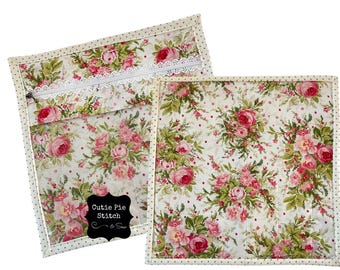 Handmade Floral Project Bag, Quilted Sewing Storage with Vinyl Front